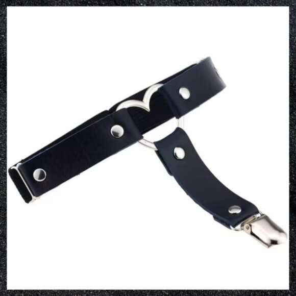 Dark Blue Studded Open Heart Leather Thigh Garter Harness Pair Set - Picture 2 of 14